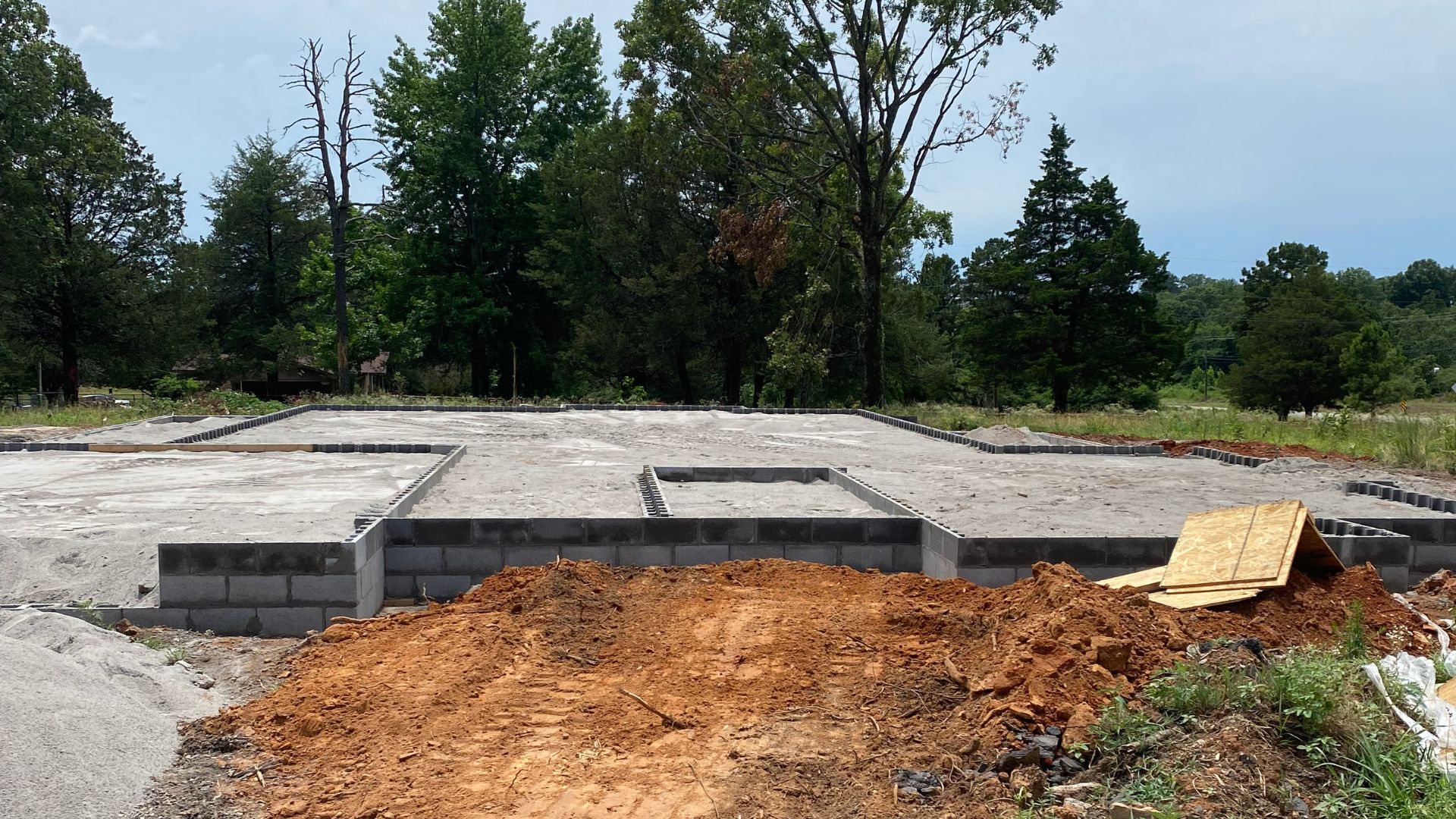 New house foundation built with concrete blocks